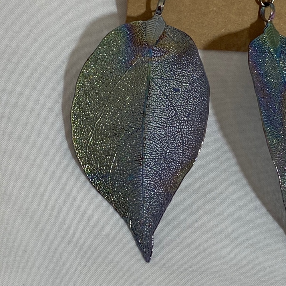 Iridescent Leaf Earrings - Picture 5 of 8